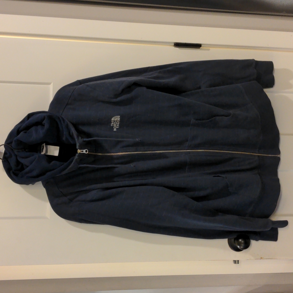 Fleece Lined The North Face Navy Blue Zip Up Hoodie Large Stripe Men's L New!